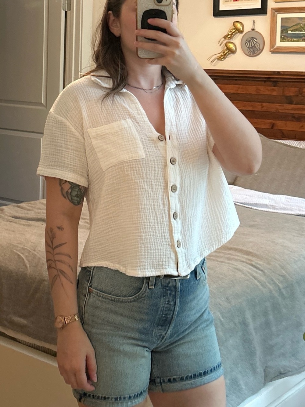 Ron Jon White Short-Sleeve Button-Front Gauze Shirt